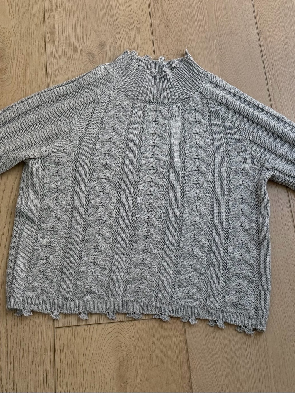 Almost Famous Light Gray Cable Knit Mock Neck Sweater